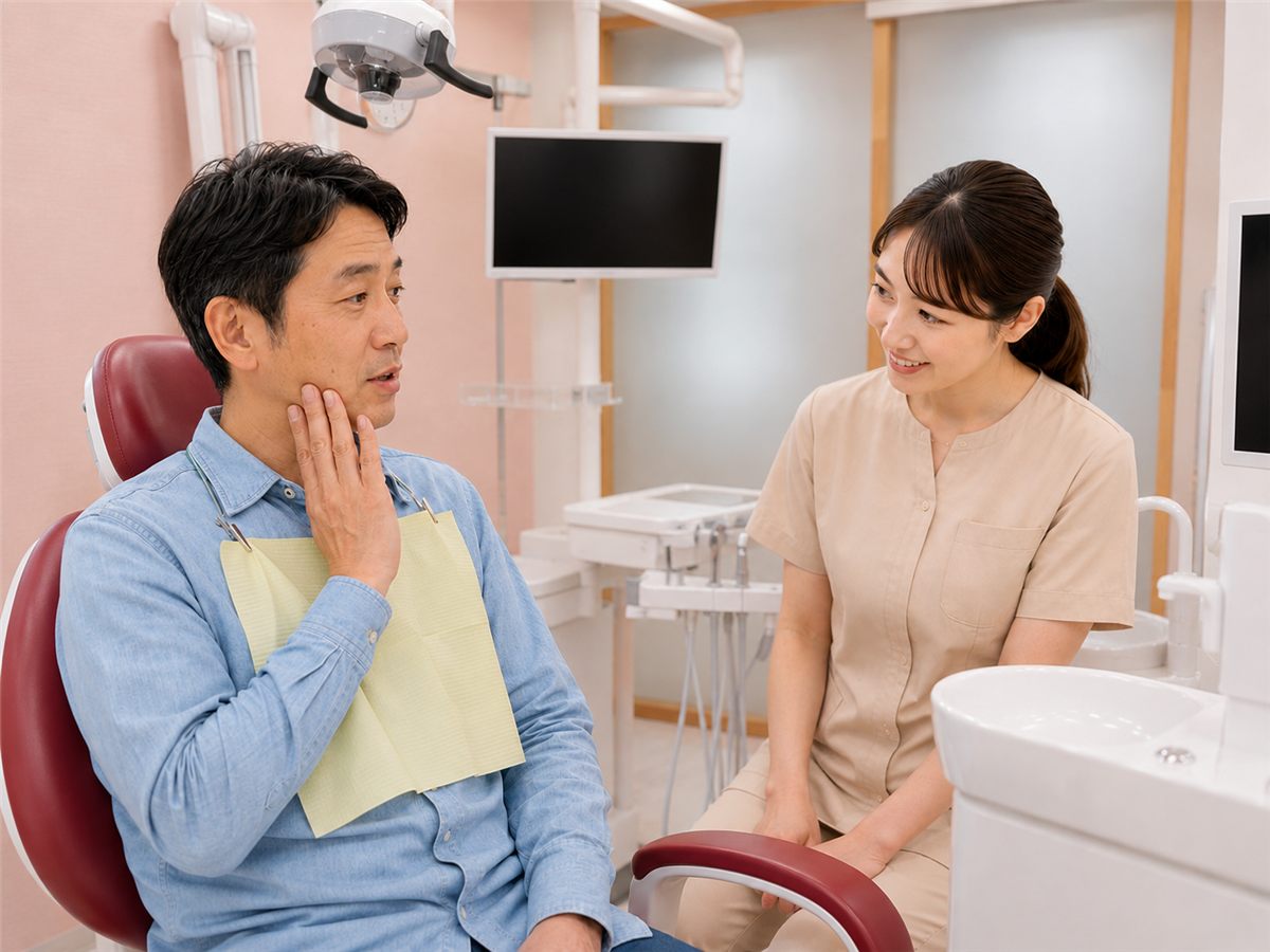 診療チェアで患者さまのお悩みを伺う様子