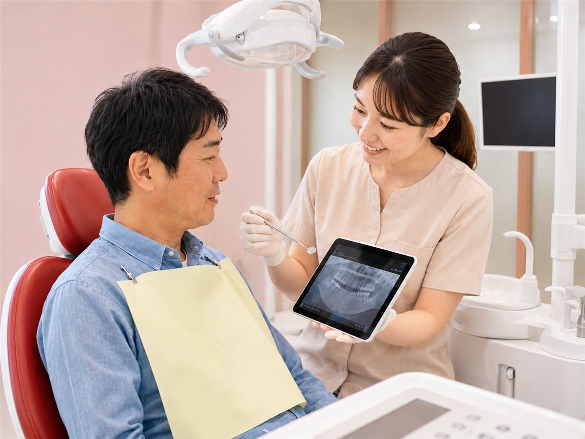 レントゲン画像をお見せしながらご説明する様子